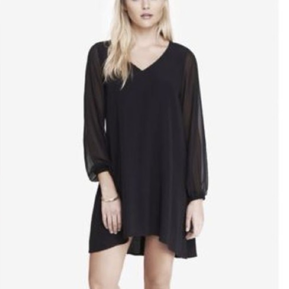 Express Black Poet Sleeve Hi-Lo Hem Trapeze Dress Small